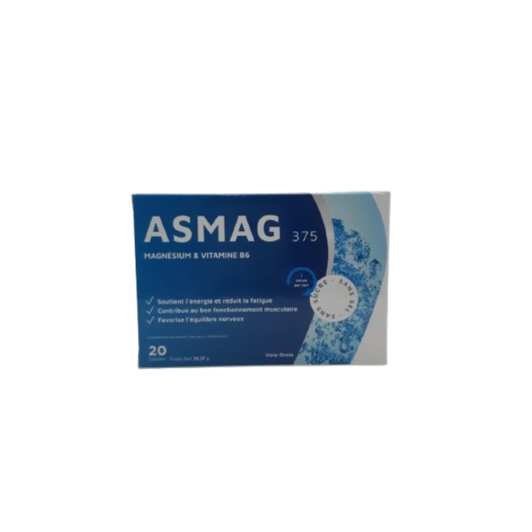 Asmag-Magnesium-Vitamine-B6-20gelules-1.png Asmag Magnesium - Vitamine B6 20 Gelules – Image 1
