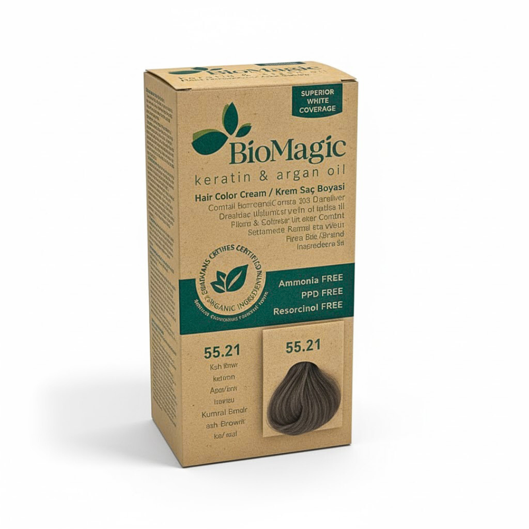 Biomagic-Hair-Color-Cream-Kit-5521-Iced-Brown-1.png Biomagic Hair Color Cream Kit 55/21 Iced Brown – Image 1