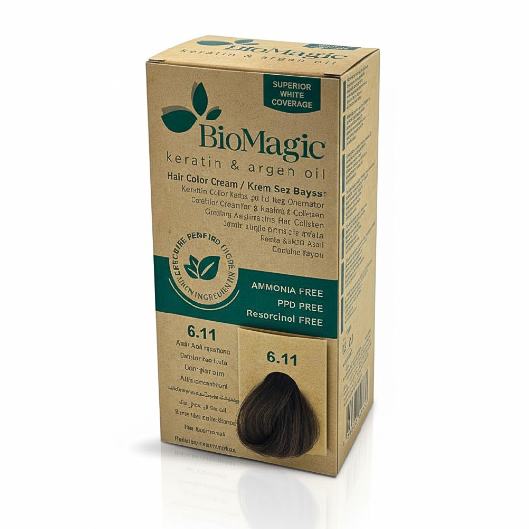 Biomagic-Hair-Color-Cream-Kit-611-Intense-Ash-Dark-Blonde-1.png Biomagic Hair Color Cream Kit 6/11 Intense Ash Dark Blonde – Image 1