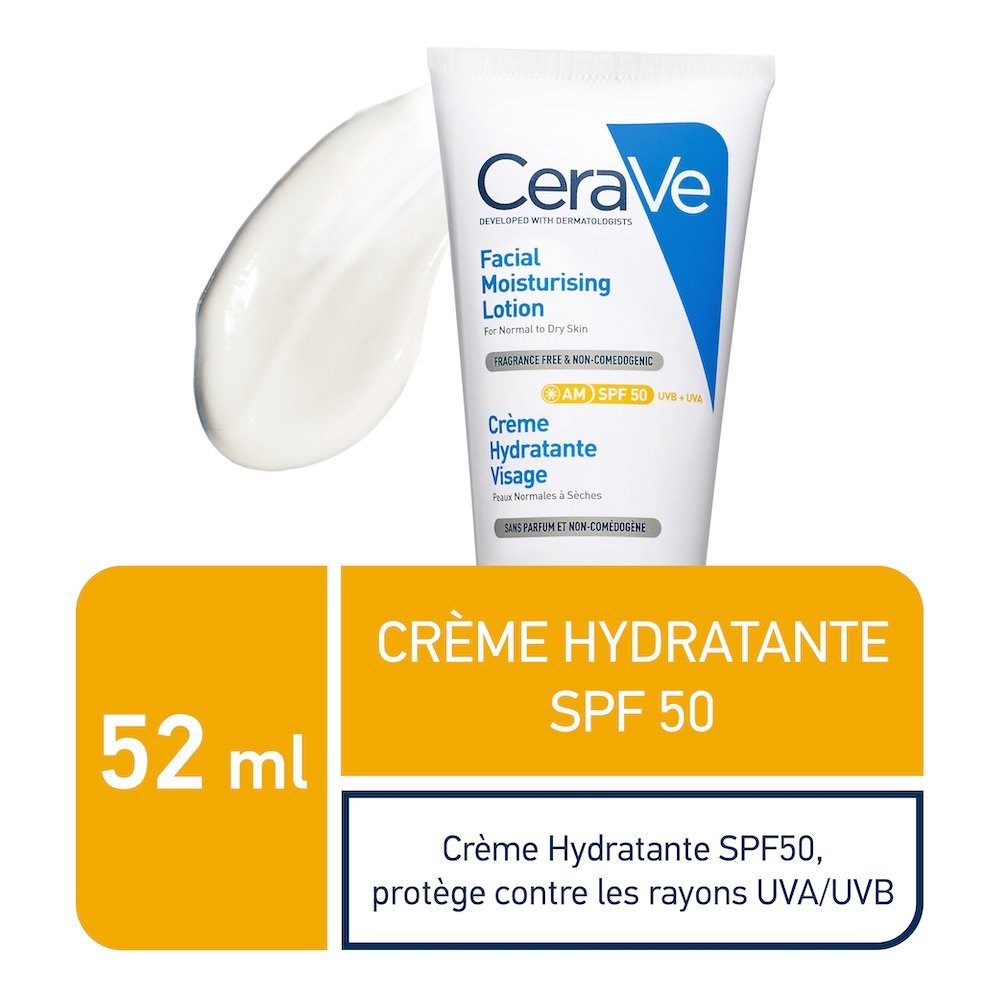 CeraVe-Creme-hydratante-visage-SPF50-1-1.jpg CeraVe Crème hydratante visage SPF50 Peaux Normales à Sèches | 52ml – Image 1