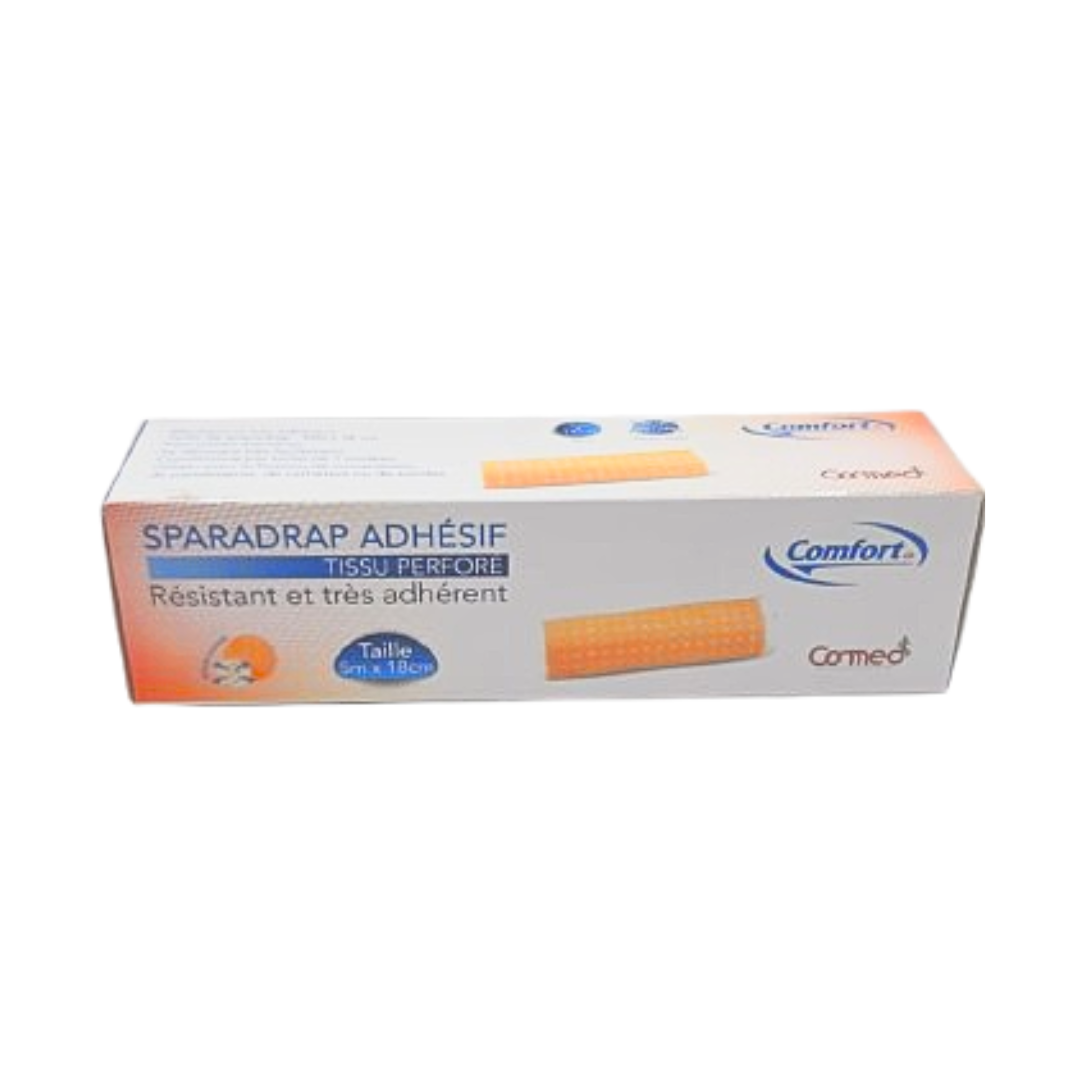 Comfort-sparadrap-Adhesif-blanc-5m18cm-1-1.png Comfort Sparadrap Adhesif Blanc 5m x 18cm – Image 1