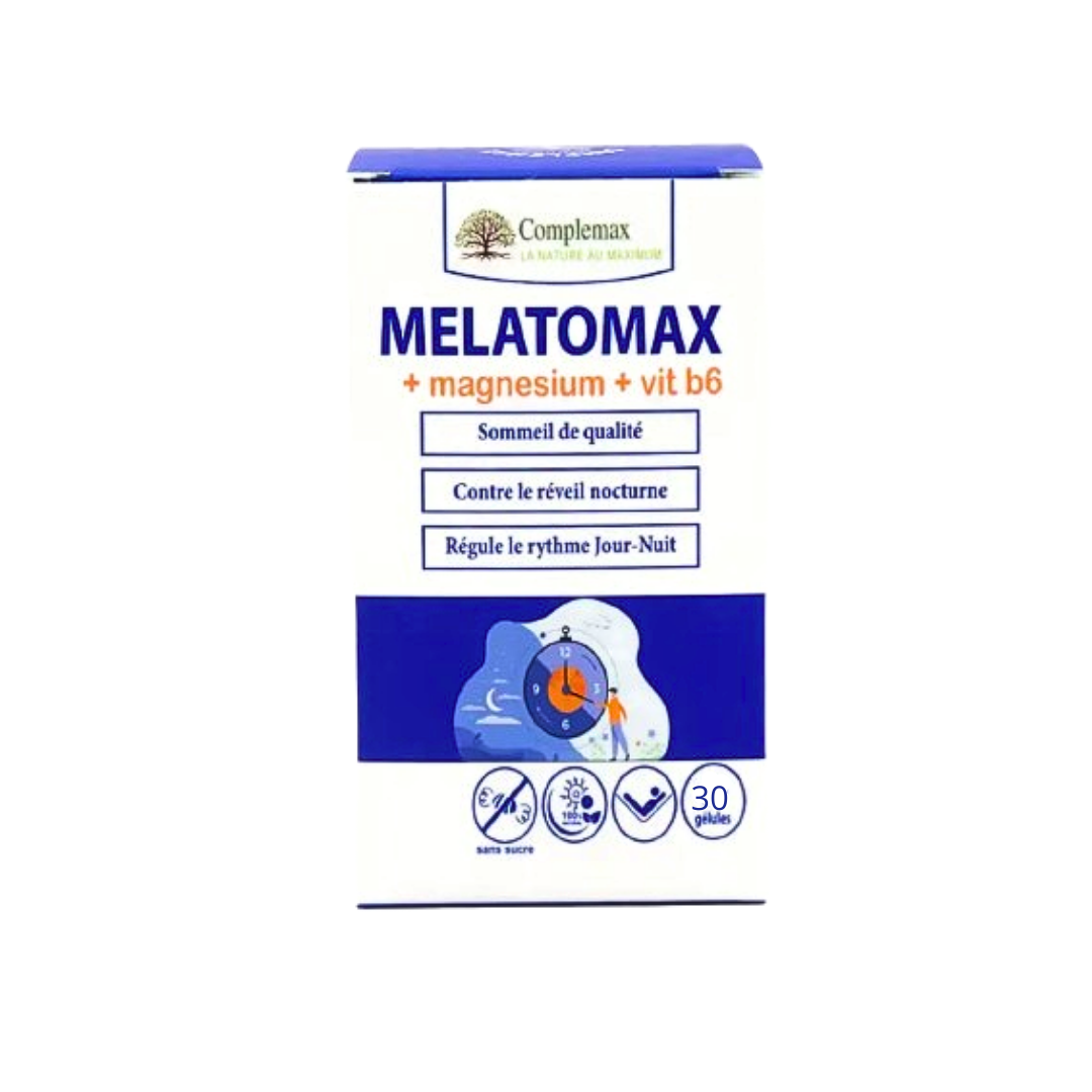 Complemax-MelatomaxMagnesiumB6-30gelules-1.png Complemax Melatomax+Magnesium+B6 30 Gelules – Image 1