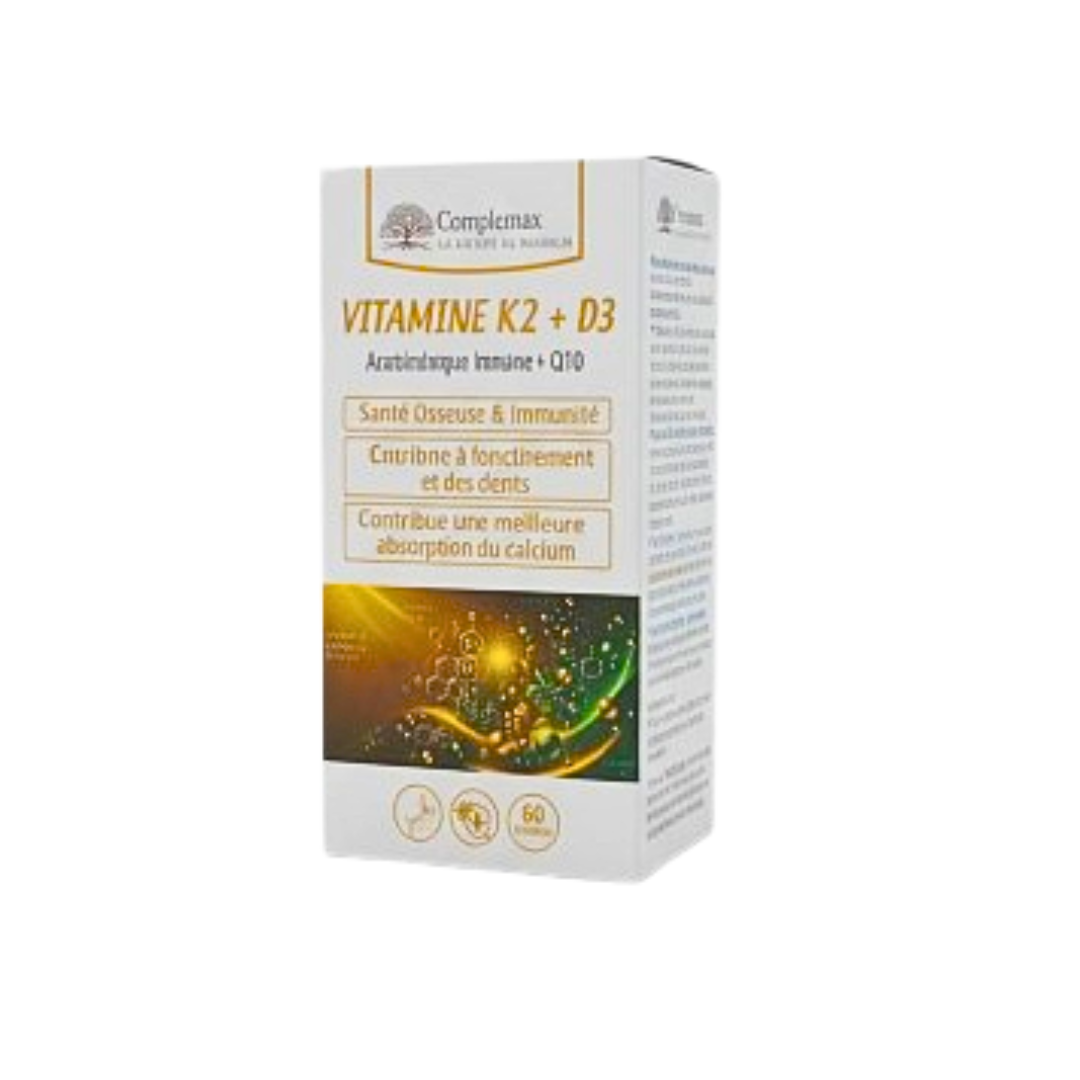Complemax-Vitamine-K2D3-60gelules-1.png Complemax Vitamine K2+D3 60 Gelules – Image 1