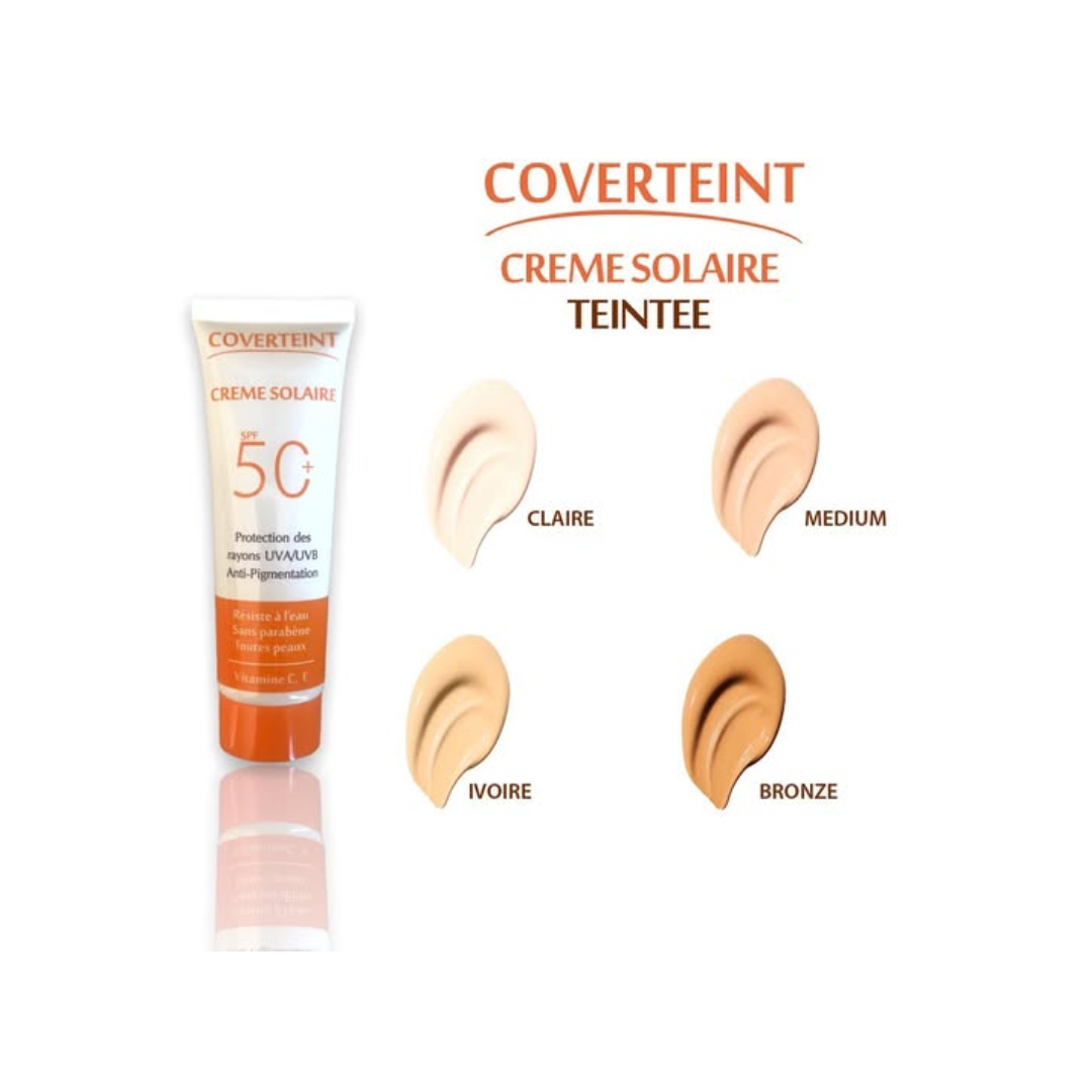 Coverteint-creme-solaire-teintee-claire-spf50-50ml-8.png Coverteint Creme Solaire Teintee ivoire spf50+ 50ml – Image 1
