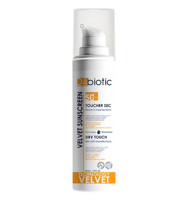 D-biotic-Velvet-Sunscreen-50ml-1.png D-BIOTIC Velvet Toucher Sec Peaux à Imperfections 50ml – Image 1