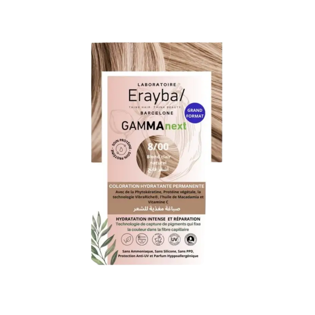 Elba-lait-bronzant-protecteur-spf30-100ml-2025-04-28T122637.536-1.png Erayba Gamma Coloration 8/00+ Blond Clair Intense – Image 1