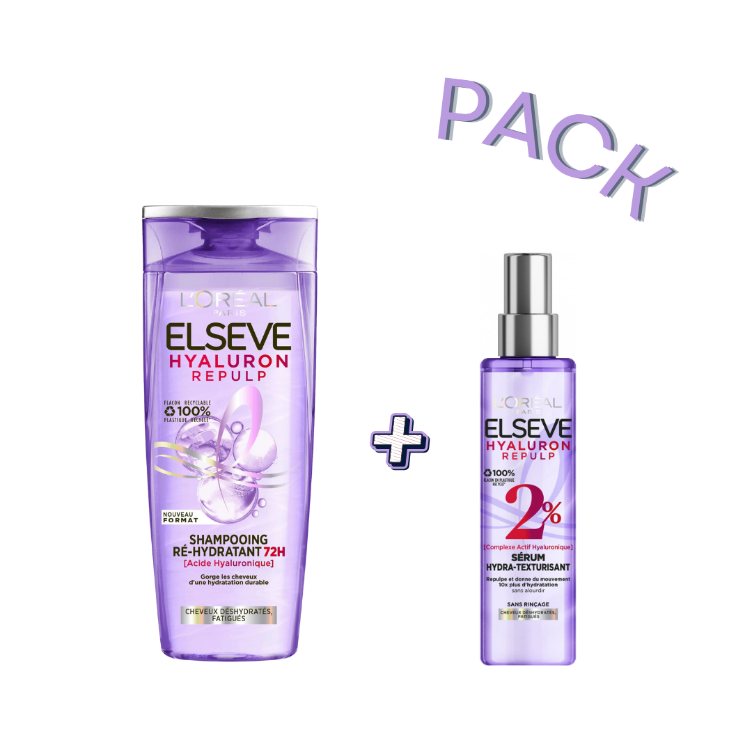 Elseve-Hyaluron-repulp-pack-Serum-150mlShamp-200ml-1.png L'Oreal Paris Elseve Hyaluron Repulp Serum 150ml + Shampooing 200ml Pack – Image 1
