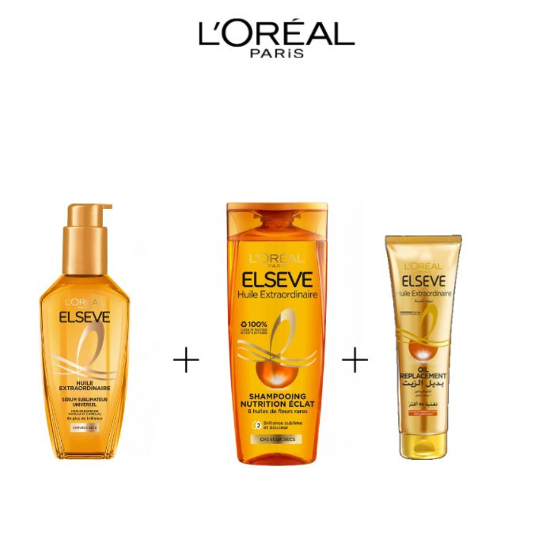 Elseve-Routine-Ex-Oil-Huile-100mlShamp-200mlOR-125ml-1.png L'Oreal Paris Elseve Routine Ex Oil Huile 100ml+Shampooing 200ml+Oil Replacement 125ml – Image 1
