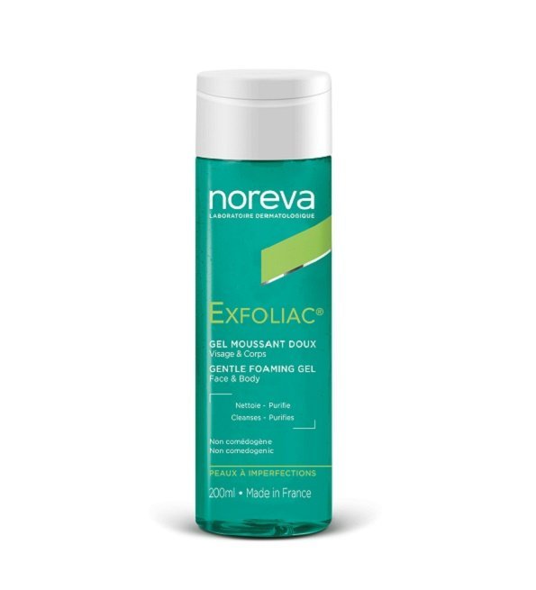Exfoliac-Gel-moussant-doux-200-ml-v1.jpg NOREVA EXFOLIAC GEL MOUSSANT DOUX 200ml – Image 1