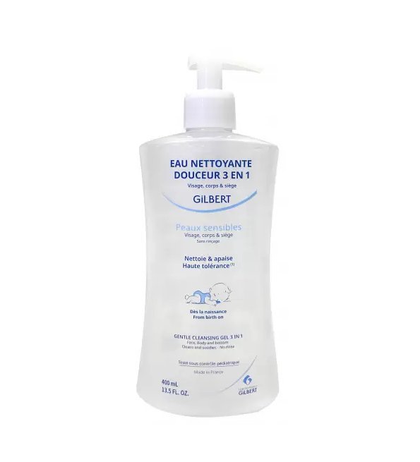 Gilbert-eau-Nettoyant-douceur-3en1-bb-400ml-1.jpg Gilbert Eau Nettoyante Douceur 3en1 Bebe 400ml – Image 1