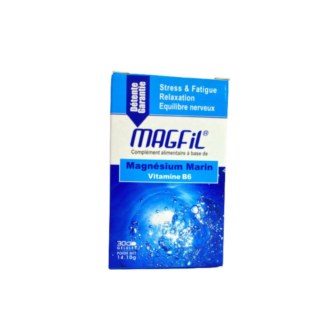 Magfil-magnesium-vitamine-B6-30-gelules-1.jpg Magfil Magnesium & Vitamine B6 30 Gelules – Image 1
