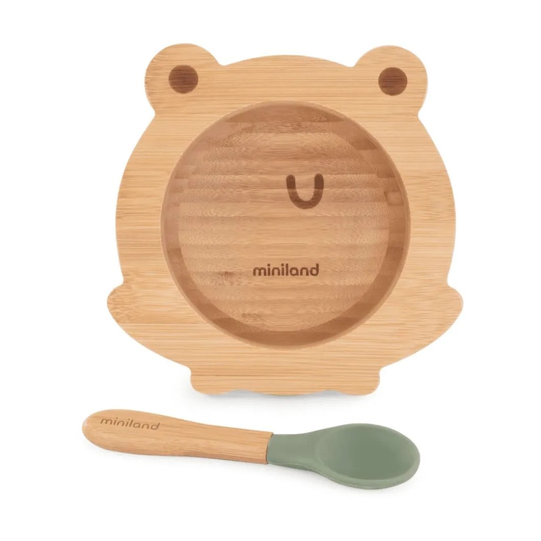 Miniland-Bol-en-bois-Grenouille-Ref-89470-1.jpg Miniland Bol et Cuillère en Bois Grenouille – Image 1