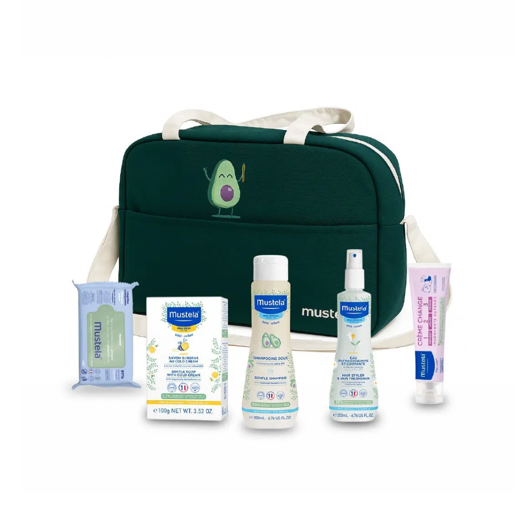Mustela-Sac-a-Langer-1.png Mustela Kits Soins Essentiels Bebe à l’Avocat BIO + Sac à langer Offert – Image 1