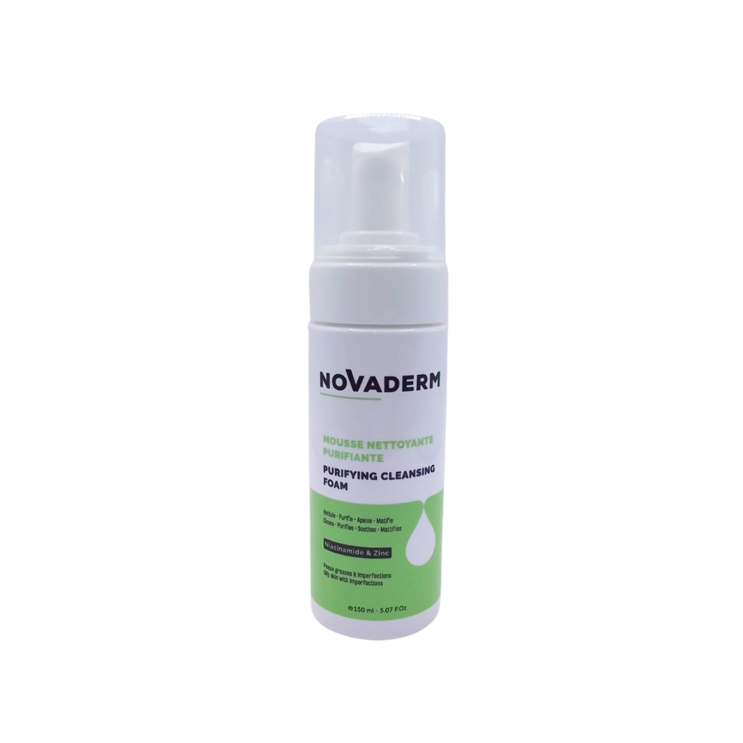 Novaderm-Mousse-Nettoyante-Purifiante-150ml.png Novaderm Mousse Nettoyante Purifiante 150ml – Image 1