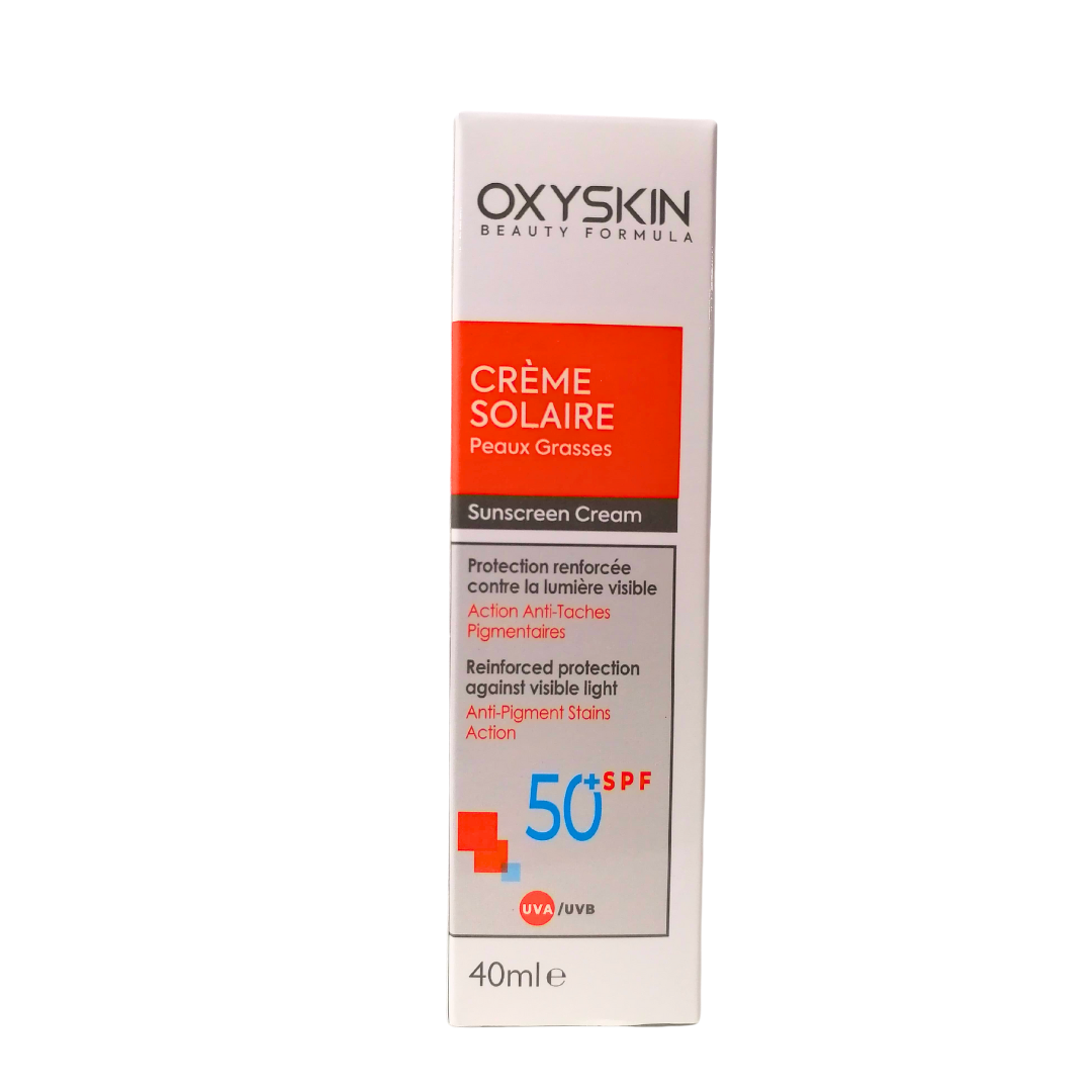 Oxyskin-Ecran-solaire-Peaux-grasses-spf50-40ml.png Oxyskin Ecran Solaire Peaux Grasses spf50+ 40ml – Image 1