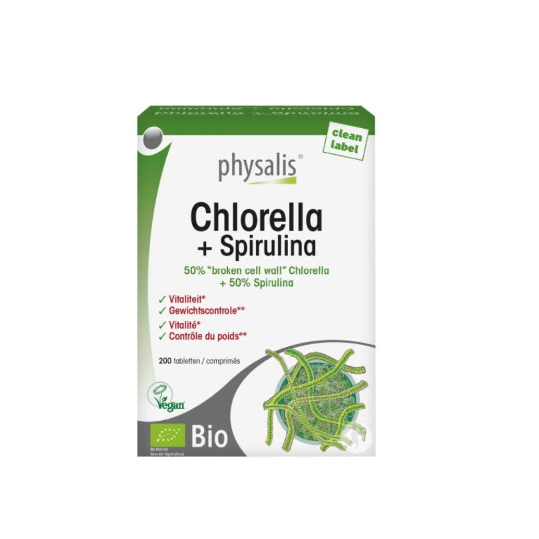 Physalis-Chlorella-spirulina-200-cps-1.jpg Physalis Chlorella + Spirulina 200 Comprimes – Image 1