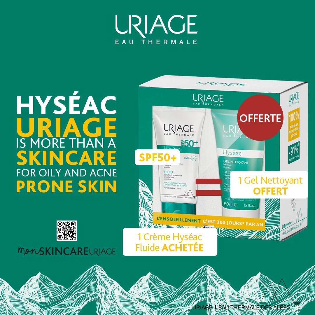 Post-Hyseac-coffret-1.jpg URIAGE Hyseac Fluide Spf50+ = Hyseac Gel Nettoyant OFFERT – Image 1