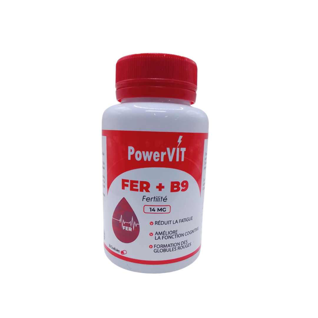 Powervit-Fer-B9-14mg-30gelules-1.png PowerVIT Fer + B9 14mg 30 Gelules – Image 1