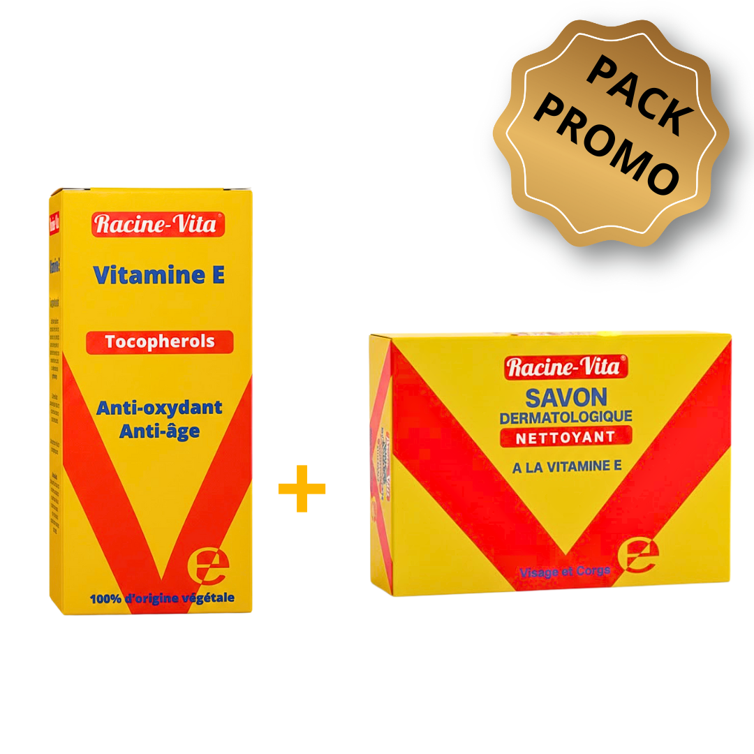 Racine-Vita-Duo-Vitamine-E-Serum-Vit-E-10mlSavon-Vit-E-80gr-.png Racine Vita Serum Vitamine E 10ml+Savon Vitamine E 80 Gramme Pack – Image 1
