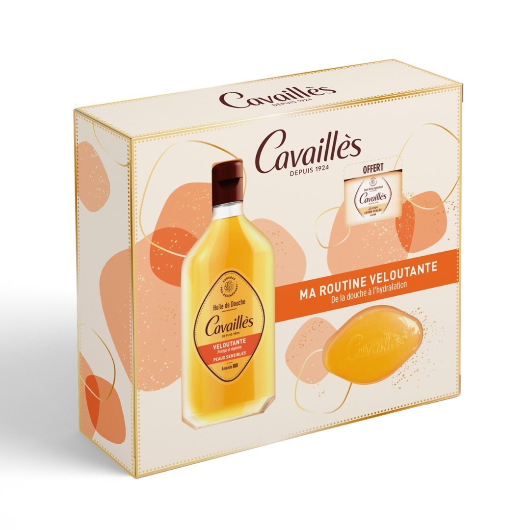 Roge-Cavailles-Coffret-Veloutant-Huile-douche-250ml-Savon-Creme-Prelee-1.jpg Roge Cavailles Coffret Veloutant = Huile douche 250ml+ Savon + Creme Prelee – Image 1
