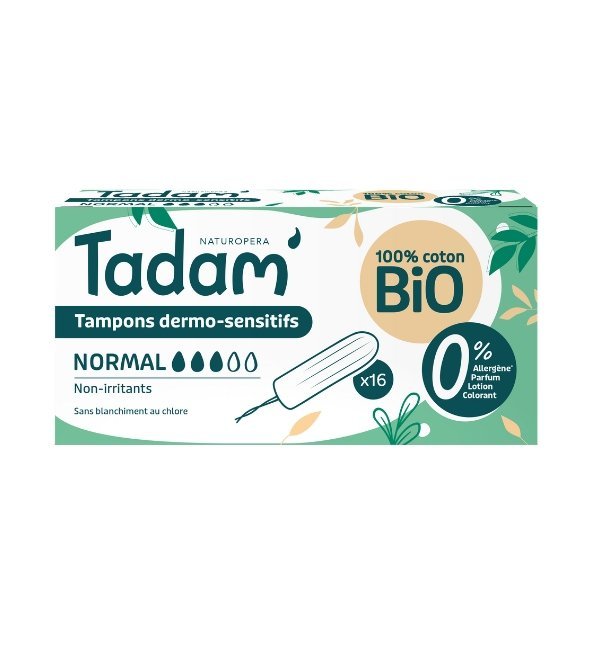 TADAM-TAMPONS-NORMAL-SANS-APPLICATEUR-16U-2.jpg TADAM TAMPONS DERMO SENSITIFS NORMAL X 16 – Image 1