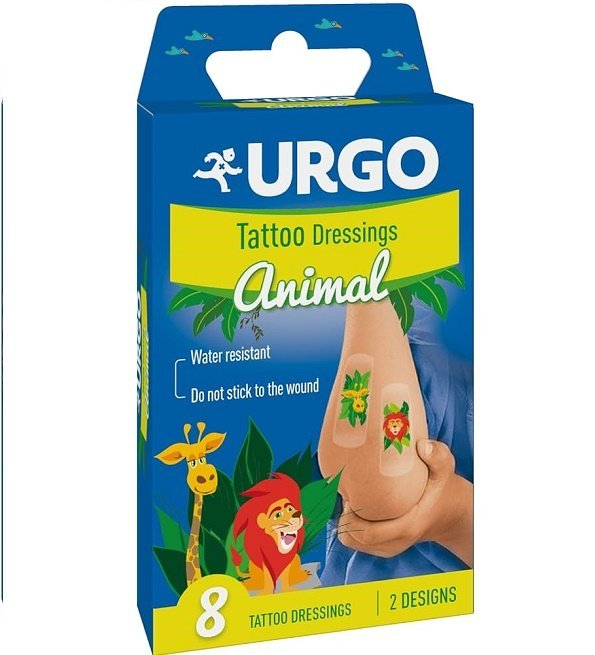 Urgo-tatto-dressings-animal-8pieces-1.jpg Urgo - Animal Kids - Pansements enfant aux motifs amusants - Boîte de 8 pansements – Image 1