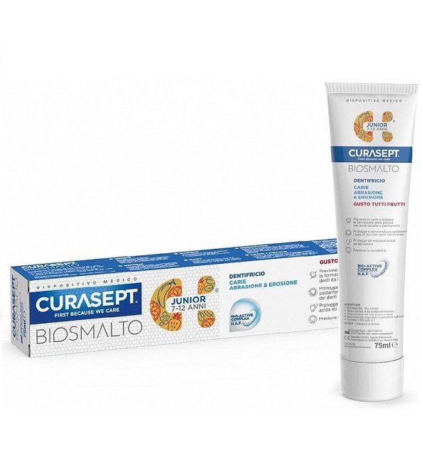 curaseptbiosmaltdentifricejunior75mltousfruits-1.jpg CURASEPT biosmalt Dentifrice Junior tous fruits-7ans-12ans 75ml – Image 1