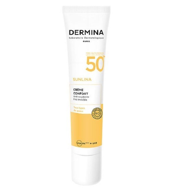 dermina-sunlina-creme-solaire-confort-spf50-40ml-new-1.jpg DERMINA CRÈME CONFORT SPF50+ - 40ML – Image 1