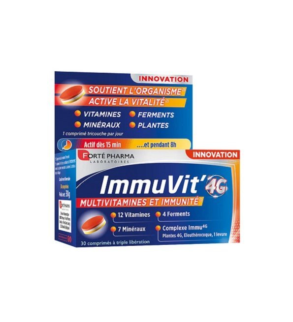 immuvit-4G-energie-immunite-vitamines-fortepharma-1.jpg FORTE PHARMA IMMUVIT'4G Multivitamines et Immunité 30 Comprimès – Image 1