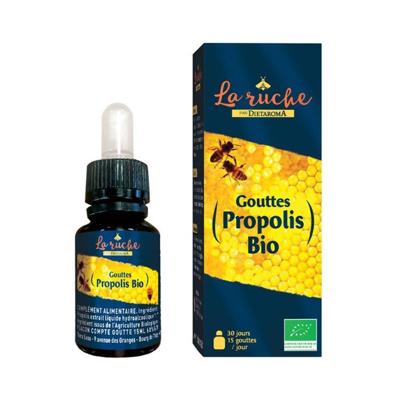 la-ruche-gouttes-propolis-bio-dietaroma.jpg Dietaroma La ruche Gouttes Propolis Pure 15ml – Image 1