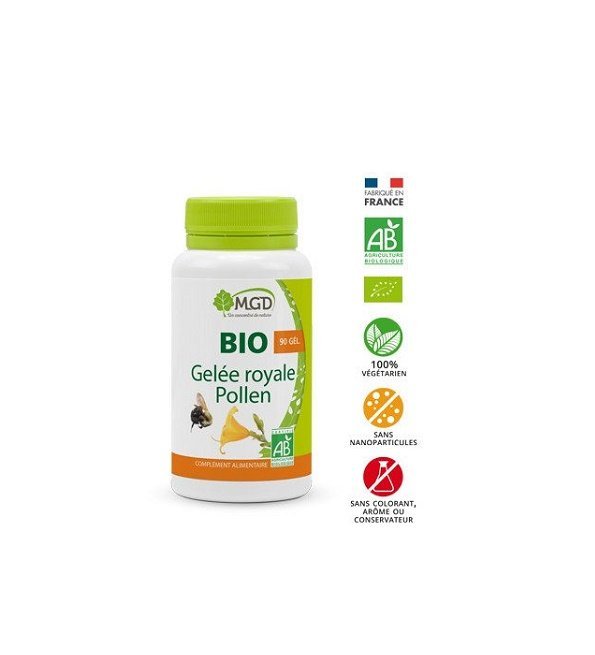 mgd-nature-mgd-nature-bio-gelee-royale-pollen-parapharmacie-maroc.jpg MGD Nature Bio Gelée Royale Pollen 90 Gélules – Image 1