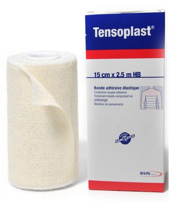 tensoplast-bande-adhesive-elastique2.5-15-1.jpg TENSOPLAST BANDE ADHÉSIVE ÉLASTIQUE 15CM x 2,5M – Image 1