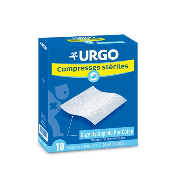 urgo-compresse-steriles-20X20-1.jpg URGO COMPRESSES STÉRILES DE GAZE 20cmX20cm – Image 1