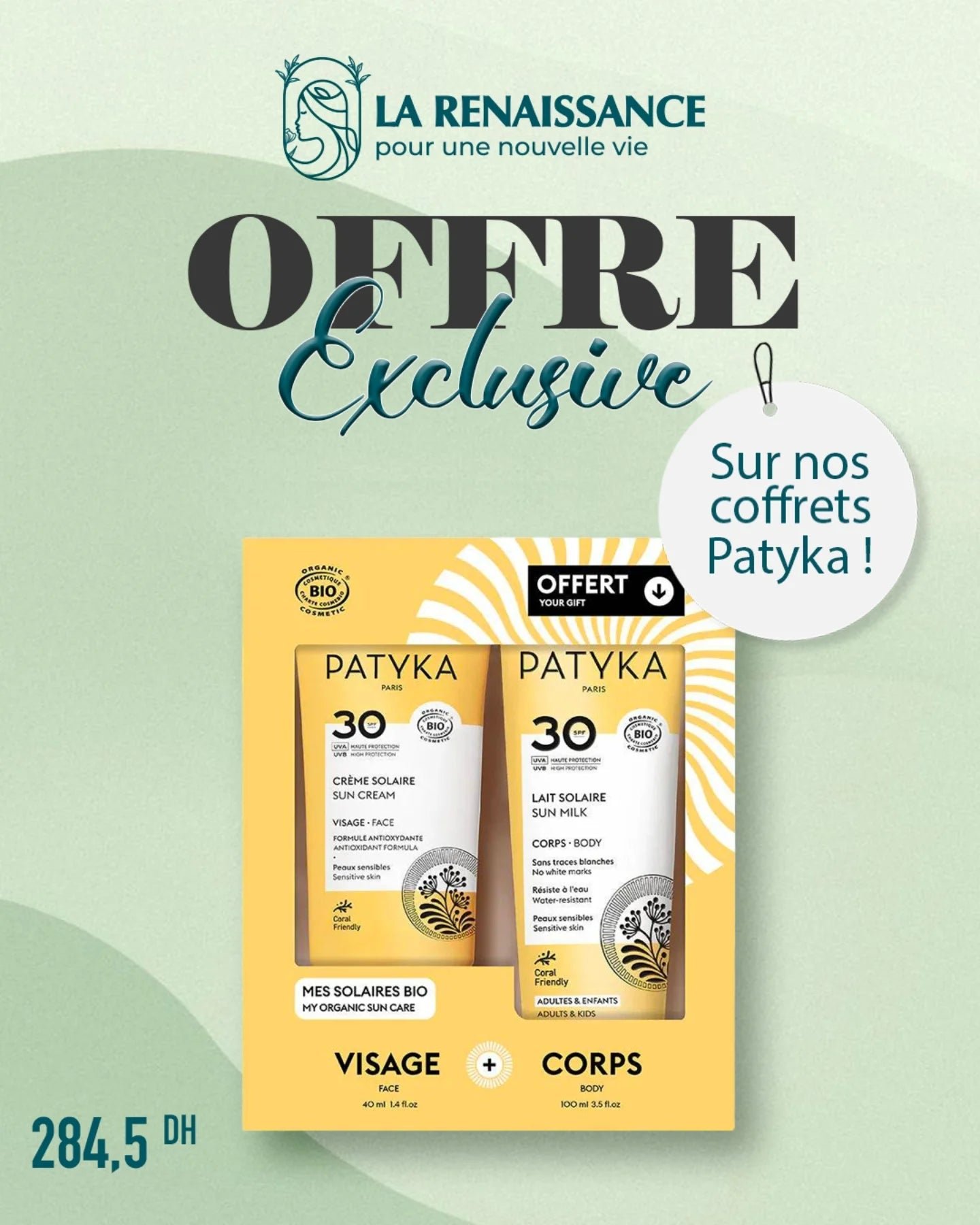 603004400_17883518778424050_6743522606794158108_n.jpg Patyka Duo Solaire SPF30 (Visage & Corps) – Image 1