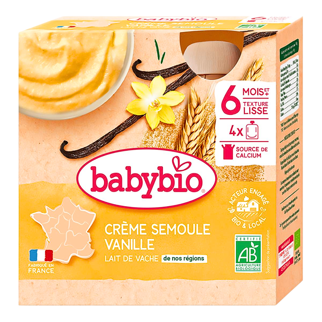 Babybio-Gourde-Creme-Semoule-Vanille-485g.png Babybio Gourde Creme Semoule Vanille 4x85g – Image 1