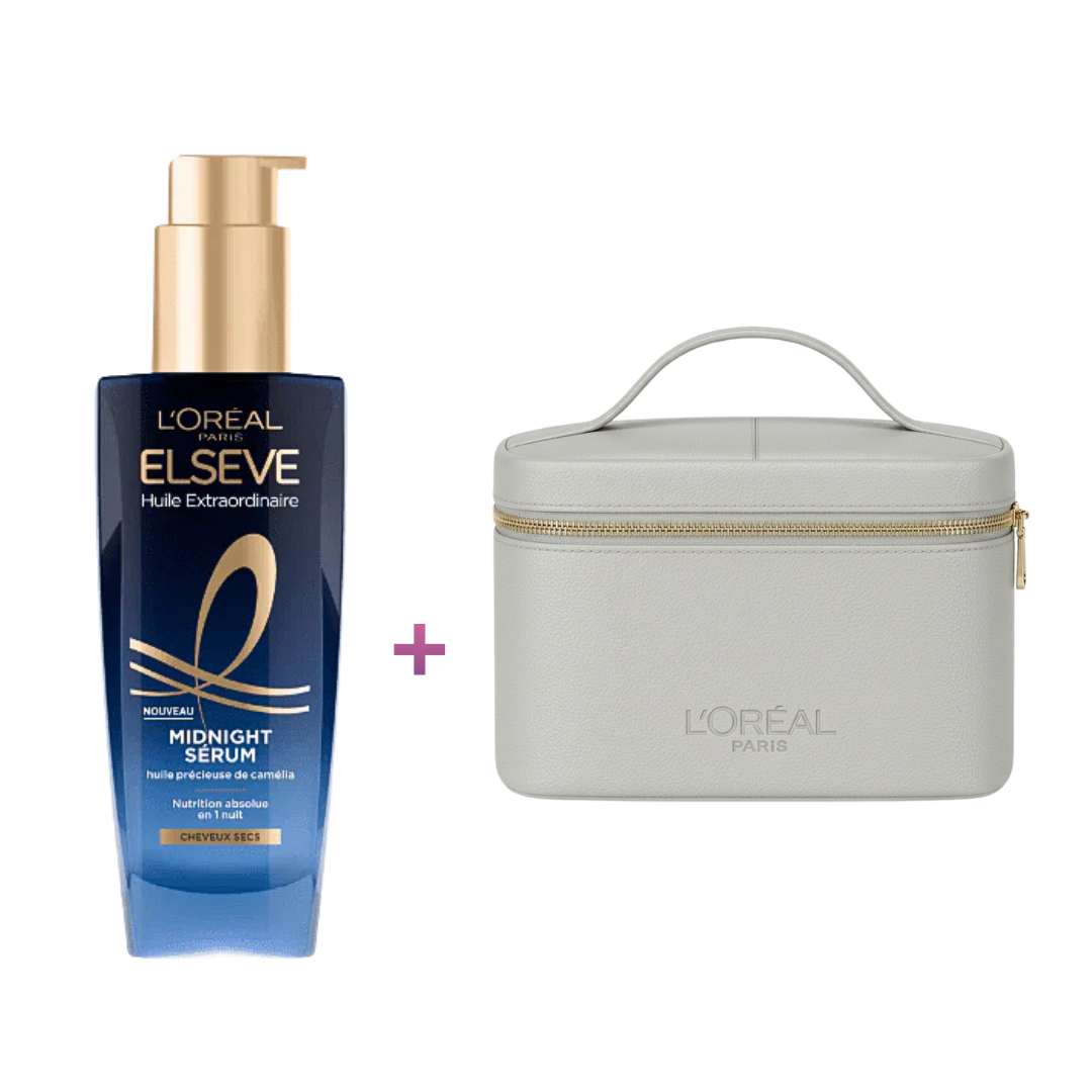 Loreal-Serum-Midnight-100mlTrousse.png L'Oreal Paris Elseve Serum Huile Extraordinaire Midnight 100ml + Trousse – Image 1