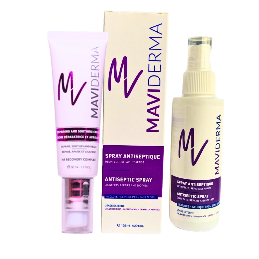 Maviderma-duo-pack-creme-reparatrice-50ml-spray-antiseptique-125ml.jpg Maviderma Creme Reparatrice 50ml + Spray Antiseptique 125ml Pack – Image 1