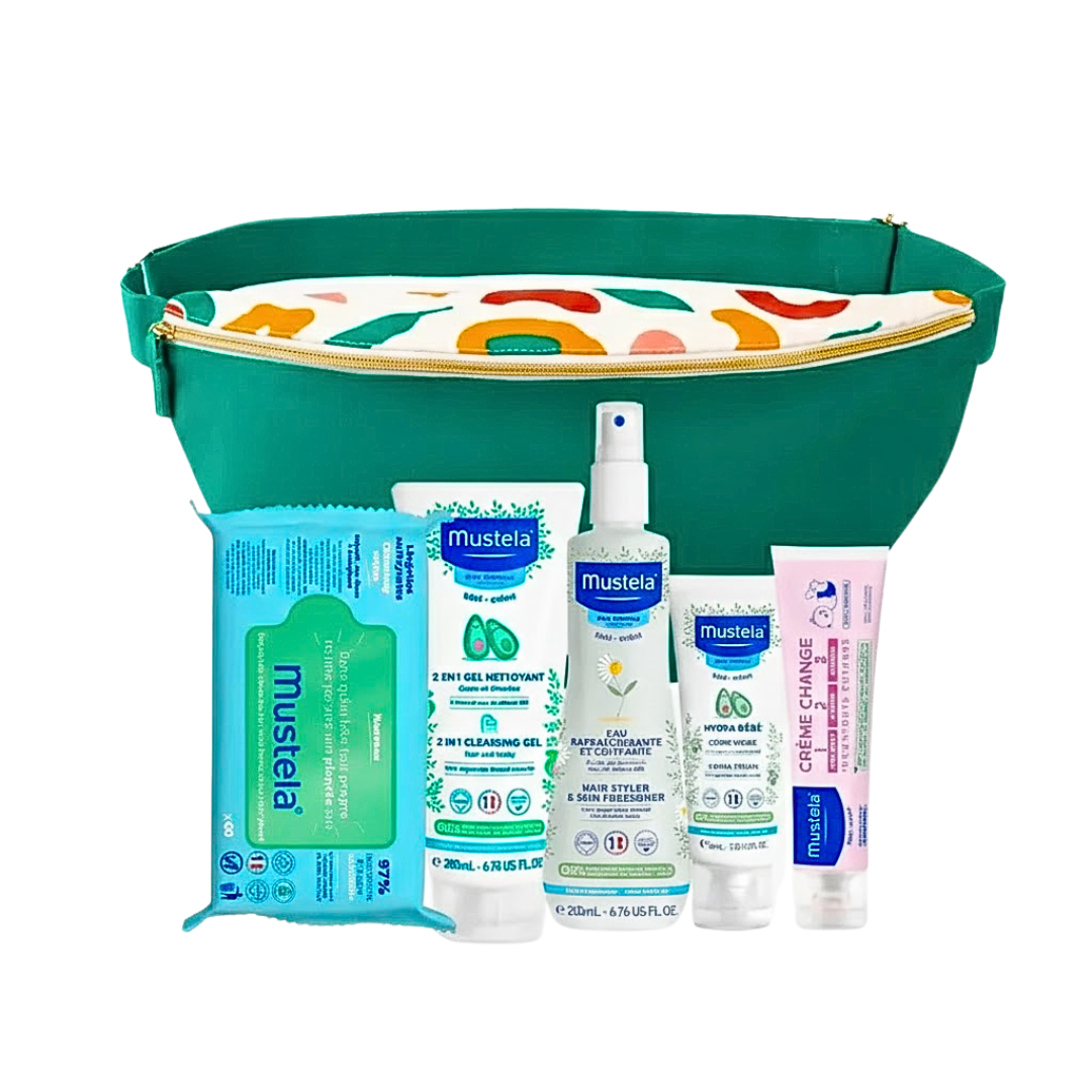 Mustela-Sac-Banane-2en1Ling-NettEau-Raf-200mlcr-visageCr-change.png Mustela Sac Banane 2en1+Lingette Nettoyent+Eau Rafraîchissante 200ml+Creme visage+Creme Change – Image 1
