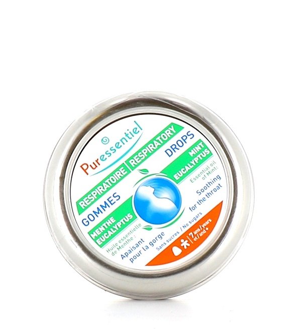 Puressentiel-Respiratoire-Gommes-Adoucissantes-45gr.jpg PURESSENTIEL Gommes Menthe-Eucalyptus Respiratoire 45gr – Image 1