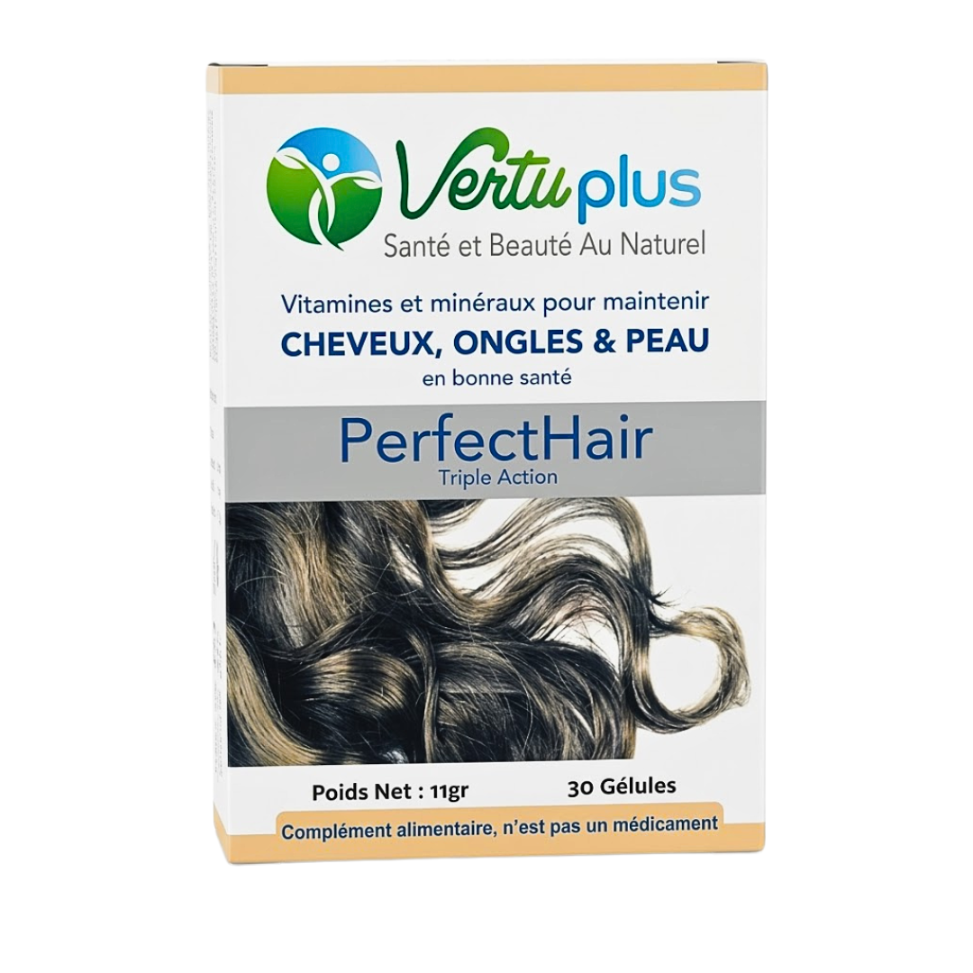 Vertu-Plus-Perfect-Hair-CheveuxOnglesPeau-30gelules.png Vertu Plus Perfect Hair Cheveux+Ongles&Peau 30elules – Image 1