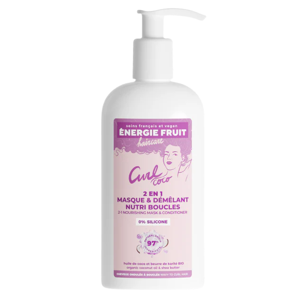 Energie-Fruit-2en1-Masque-Demelant-Huile-Coco-Shea-Butter-300ml.png ENERGIE FRUIT MASQUE 2 EN 1 DÉMÊLANT COCO CURL NOURRISSANT 300ML – Image 1