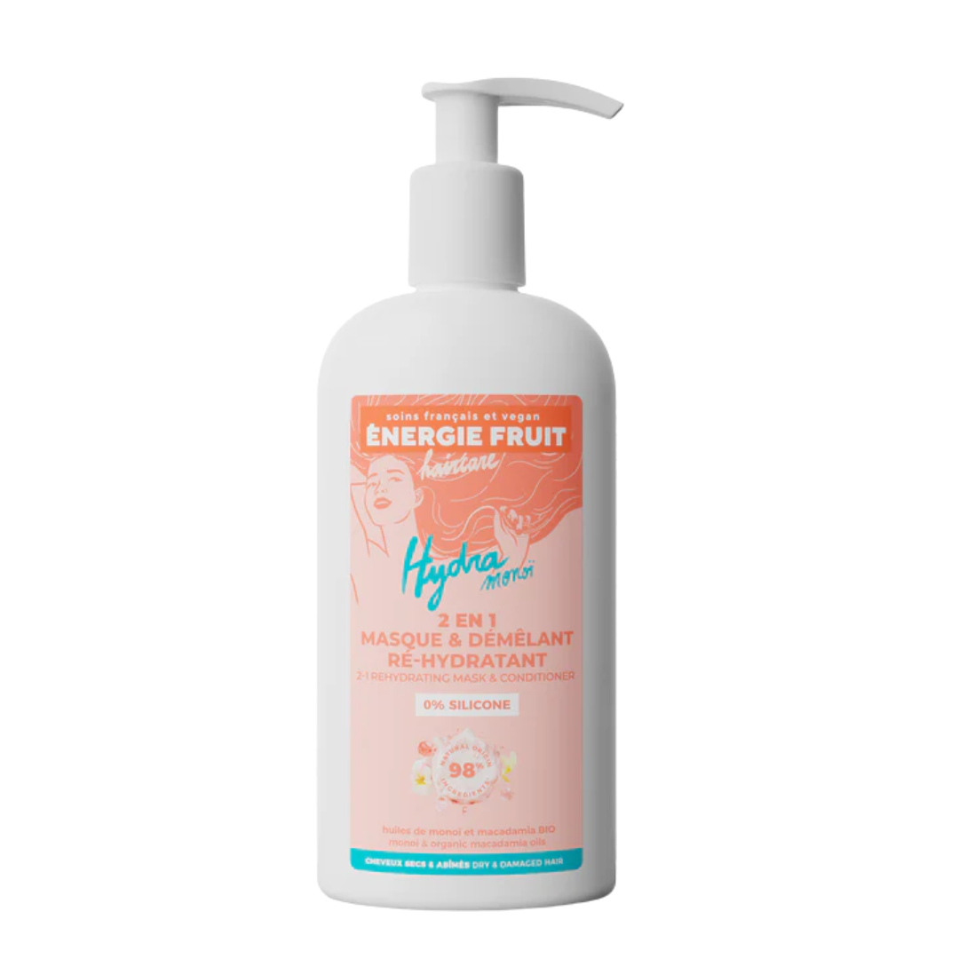 Energie-Fruit-2en1-Masque-Demelant-Huile-Monoi-Flacon-300ml.png ENERGIE FRUIT MASQUE 2 EN 1 DÉMÊLANT HYDRATANT MONOÏ 300ML – Image 1
