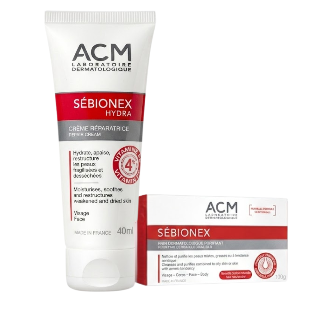 Sebionex-Duo-Pack-Hydra-Cr-ReparatricePain-Dermato-Purifiant.png ACM Sebionex Hydra Creme Reparatrice+Pain Dermato Purifiant Duo Pack – Image 1