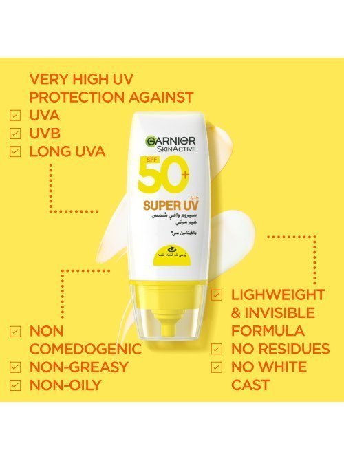 Super-UV-Invisible-Serum-Sunscreen-Benefits-EN-1.jpg Garnier Super UV Serum Invisible Sunscreen 30ml – Image 1
