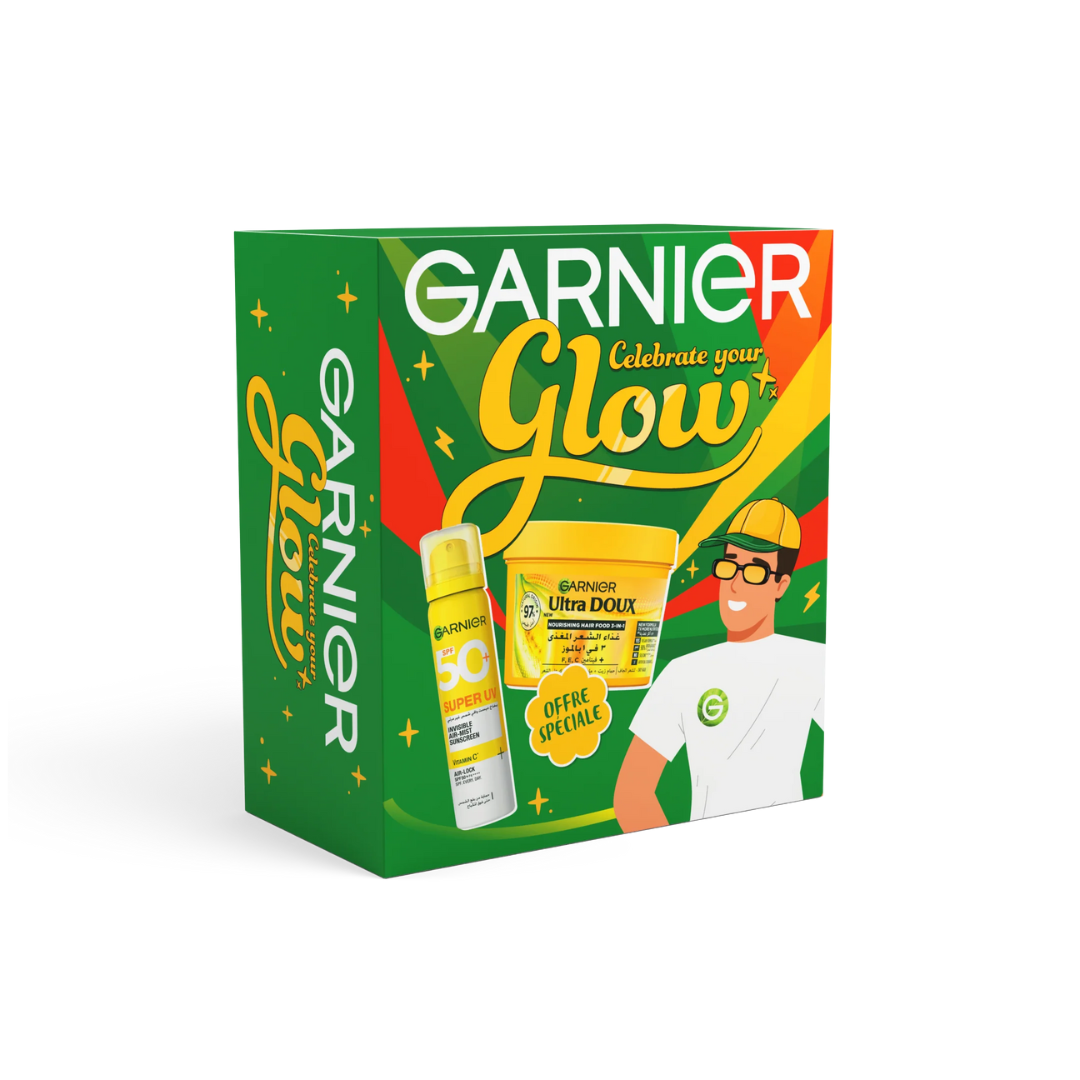 garnier-micellaire-vitamin-c-pack-1.png Garnier Nourishing Hair Food+Super UV Spf50 + Spray Coffret – Image 1
