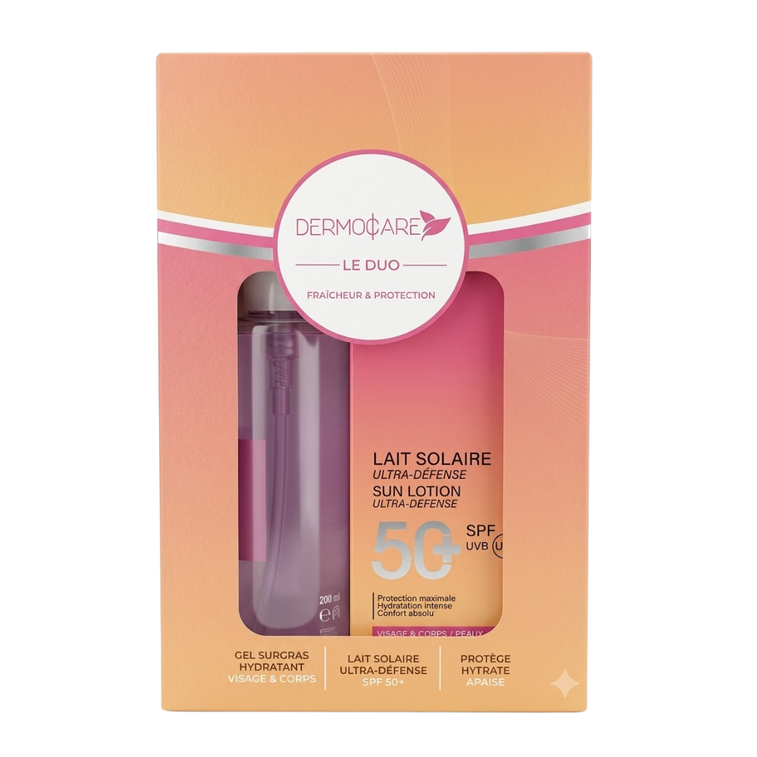 Dermocare-Lait-Solaire-spf50-150mlGel-surgras-200ml-pack-1.png Dermocare Lait Solaire Spf50+ 150ml+Gel Surgras 200ml Pack – Image 1