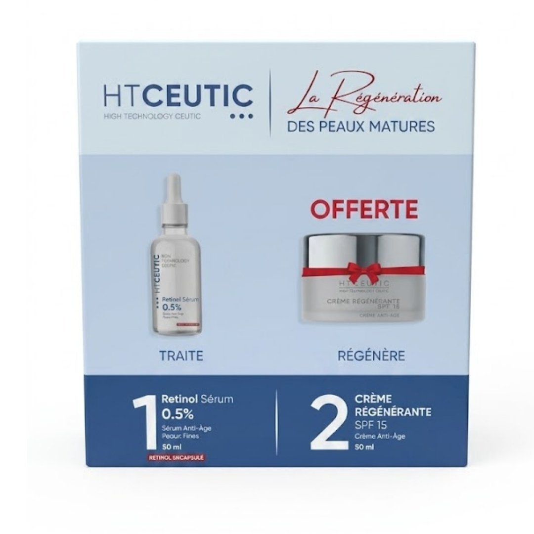 HT-Ceutic-Pack-Anti-Age-Retinol-Serum-0.5-50MLCreme-SPF15-50ML.jpg HT Ceutic Retinol Serum 0.5% 50ML + Creme Regenerante SPF15 50ML Offerte – Image 1