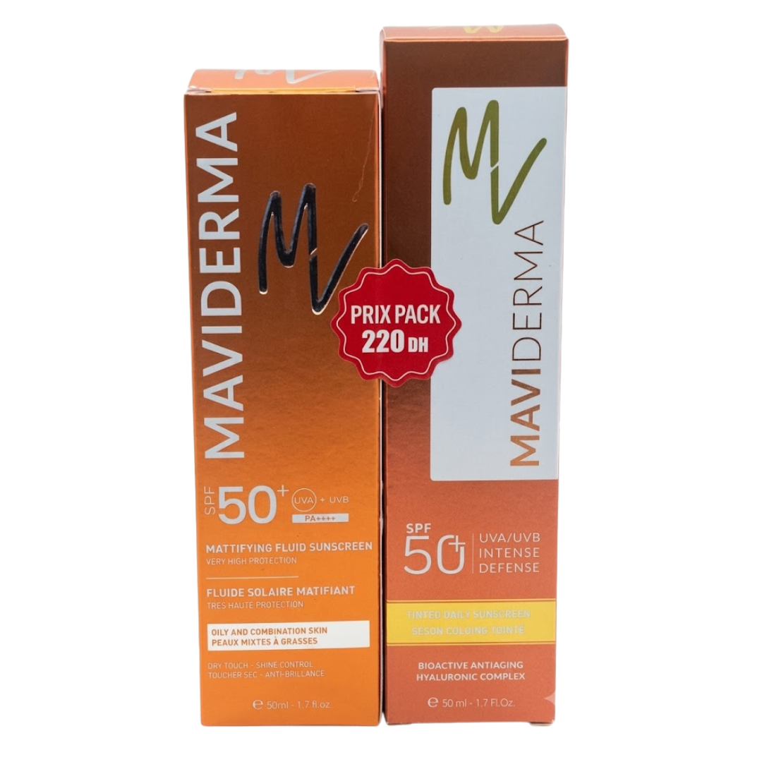 Maviderma-Fluide-Solaire-spf50-50mlEcran-Solaire-Teinte-50ml-Pack.png Maviderma Fluide Solaire spf50+ 50ml+Ecran Solaire Teinte 50ml Pack – Image 1