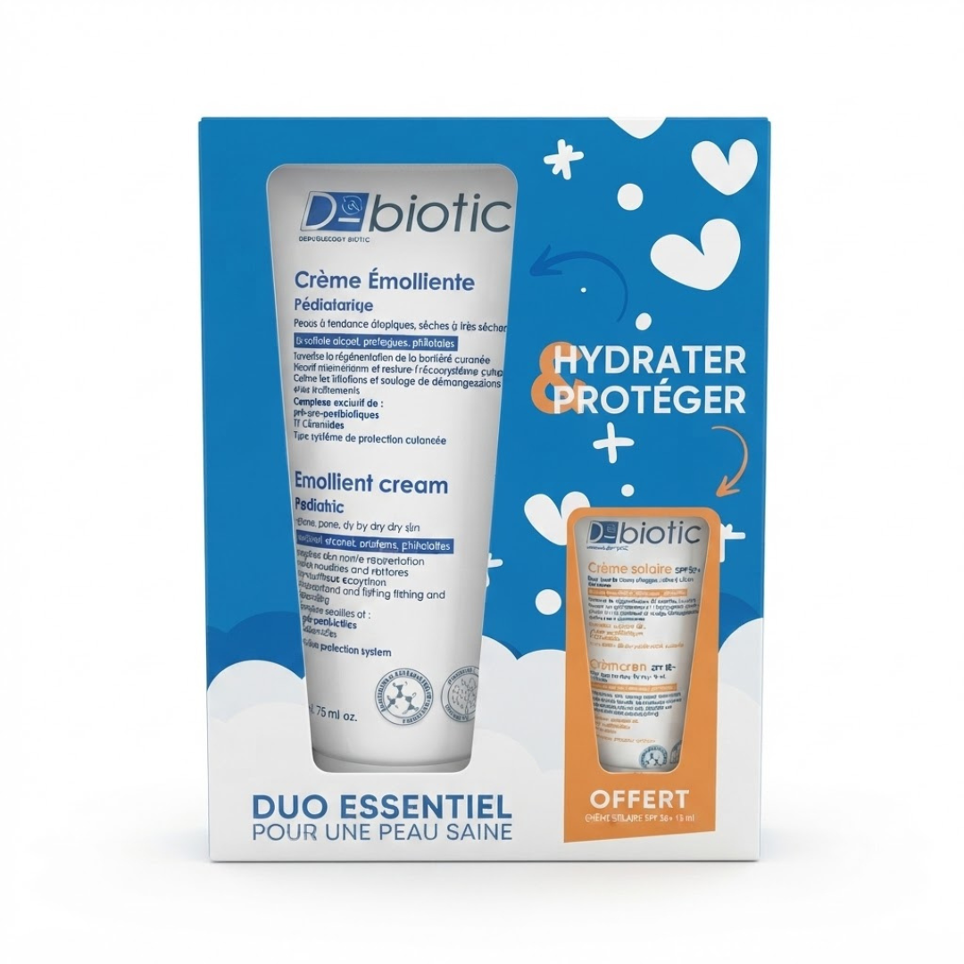 D-biotic-Duo-Pack-Creme-Emolliente-Pediatrique-200mlCr-Solaire-Ech.png D-biotic Duo Essentiel Crème Émolliente Pédiatrique + mini Crème Solaire Offerte – Image 1