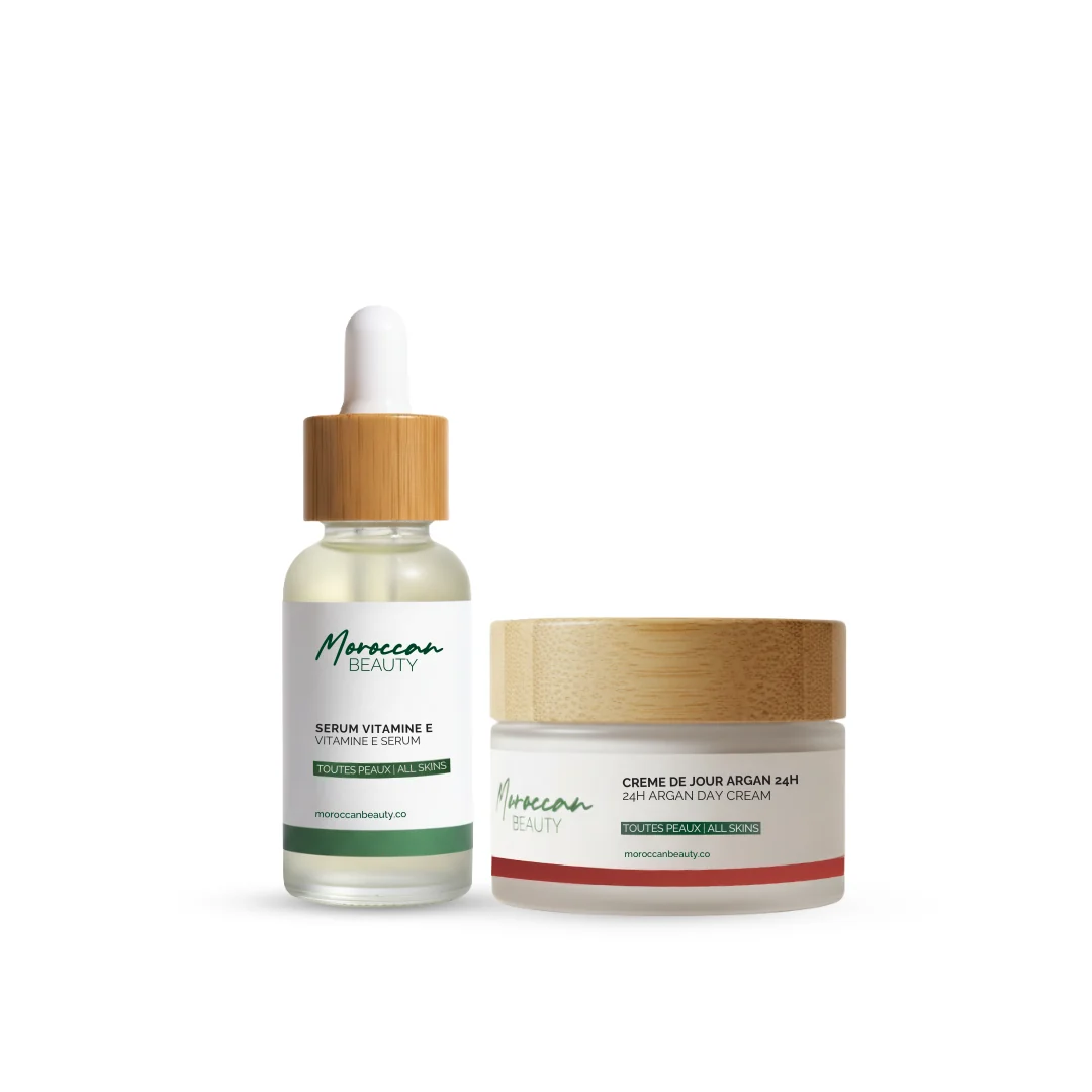Moroccan-Beauty-Routine-Morning.webp Moroccan Beauty Routine Morning+ Creme de jour 50ml + Serum Vitamine E – Image 1